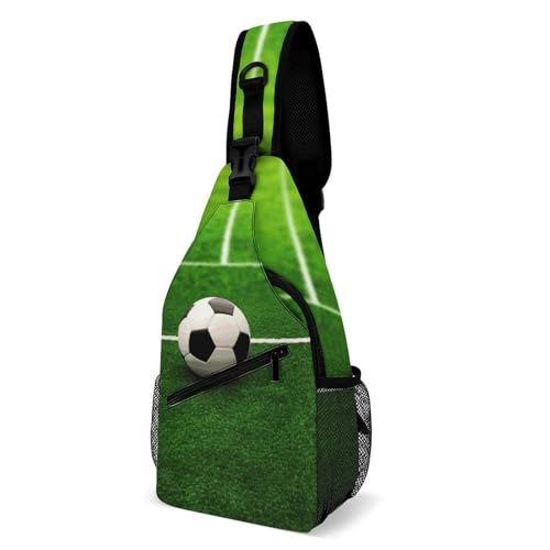 Große Brusttasche, grüner Fußballspielplatz, bedruckte Brusttasche, Reise-Brusttasche, Cartoon-Brusttasche, einfach zu tragen, Lauf-Brusttasche, grüner Fußballspielplatz, 38 x 20 cm, Rucksack von LQWOK