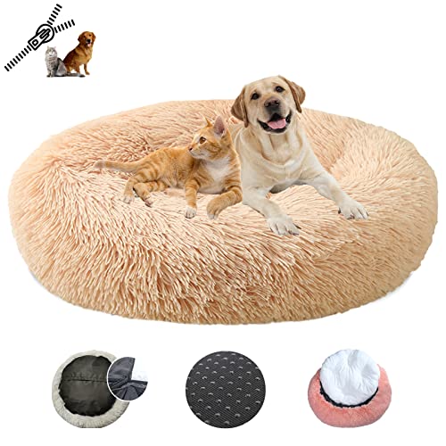 LRHRHR Haustierbett Flauschig Hundebett, Plüsch Rundes Weiches Beruhigende Hundekissen Donut Katzenbett Waschbar, Haustierbett für Katzen und Hunde-Light Brow||Ø40cm/16in von LRHRHR