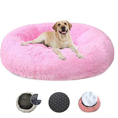 LRHRHR Haustierbett Flauschig Hundebett, Plüsch Rundes Weiches Beruhigende Hundekissen Donut Katzenbett Waschbar, Haustierbett für Katzen und Hunde-Light Brow||Ø40cm/16in von LRHRHR