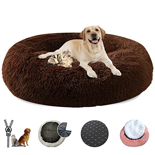 LRHRHR Haustierbett Flauschig Hundebett, Plüsch Rundes Weiches Beruhigende Hundekissen Donut Katzenbett Waschbar, Haustierbett für Katzen und Hunde-Light Brow||Ø40cm/16in von LRHRHR