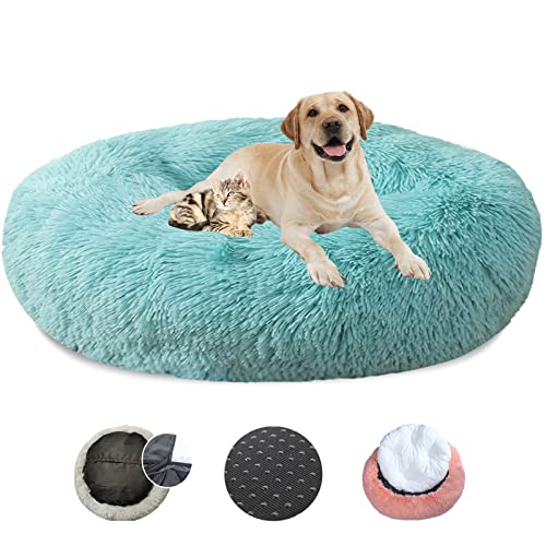 LRHRHR Haustierbett Flauschig Hundebett, Plüsch Rundes Weiches Beruhigende Hundekissen Donut Katzenbett Waschbar, Haustierbett für Katzen und Hunde-Light Brow||Ø40cm/16in von LRHRHR