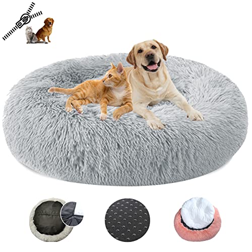 LRHRHR Haustierbett Flauschig Hundebett, Plüsch Rundes Weiches Beruhigende Hundekissen Donut Katzenbett Waschbar, Haustierbett für Katzen und Hunde-Light Brow||Ø40cm/16in von LRHRHR