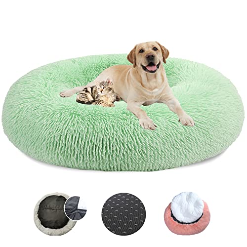 LRHRHR Haustierbett Flauschig Hundebett, Plüsch Rundes Weiches Beruhigende Hundekissen Donut Katzenbett Waschbar, Haustierbett für Katzen und Hunde-Light Brow||Ø40cm/16in von LRHRHR