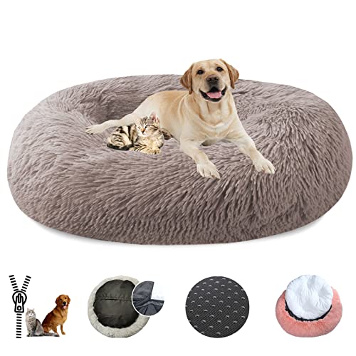 LRHRHR Haustierbett Flauschig Hundebett, Plüsch Rundes Weiches Beruhigende Hundekissen Donut Katzenbett Waschbar, Haustierbett für Katzen und Hunde-Light Brow||Ø40cm/16in von LRHRHR