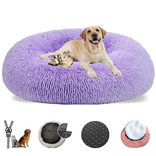 LRHRHR Haustierbett Flauschig Hundebett, Plüsch Rundes Weiches Beruhigende Hundekissen Donut Katzenbett Waschbar, Haustierbett für Katzen und Hunde-Light Brow||Ø40cm/16in von LRHRHR