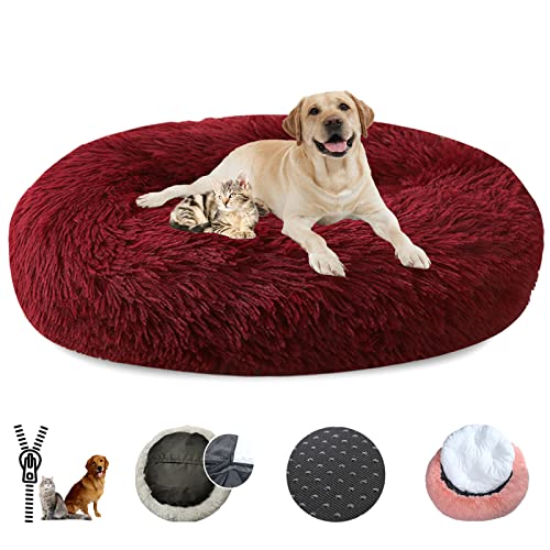 LRHRHR Haustierbett Flauschig Hundebett, Plüsch Rundes Weiches Beruhigende Hundekissen Donut Katzenbett Waschbar, Haustierbett für Katzen und Hunde-Light Brow||Ø40cm/16in von LRHRHR