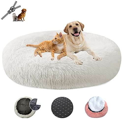 LRHRHR Haustierbett Flauschig Hundebett, Plüsch Rundes Weiches Beruhigende Hundekissen Donut Katzenbett Waschbar, Haustierbett für Katzen und Hunde-Light Brow||Ø40cm/16in von LRHRHR