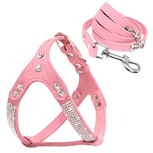 1 Pc Leder Welpen Hundegeschirr Kristall Katze Kleine Hundeweste für Chihuahua Pudel-Pink Set,L von LRZIN