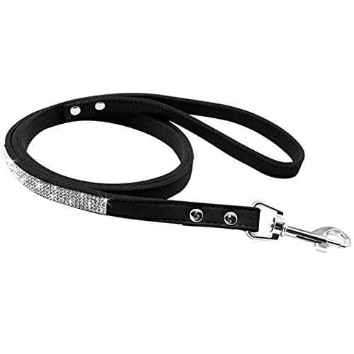 1 Pc Rhinestone Dog Cat Collars Leather Pet Puppy Kitten Collar Walk Leash Lead-Black Leash,M von LRZIN