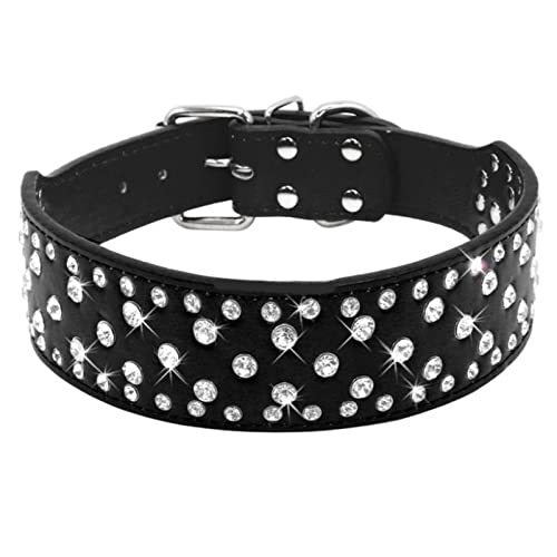 1 Pc Rhinestone Leather Dog Collars for Large Dogs Sparkly Crystal Diamonds Studded Pet Collars for Medium-Black,M von LRZIN