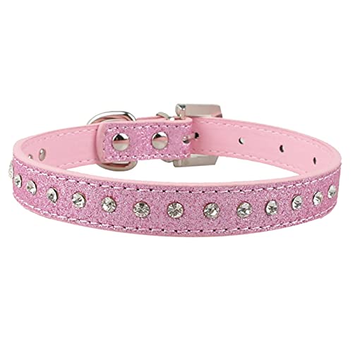 1 Pc Rhinestone Puppy Cat Collars Adjustable Leather Bowknot Kitten Collar-077Pink,M von LRZIN