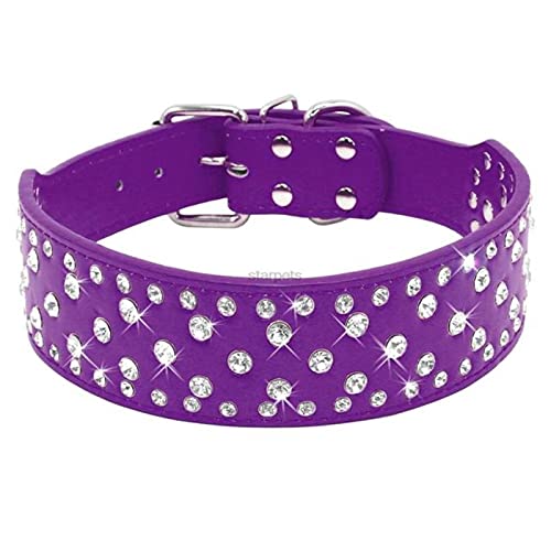 1 Pc Rhinestones Pet Dog Collars Sparkly Crystal Diamonds Studded Leather Collar-Purple,L von LRZIN