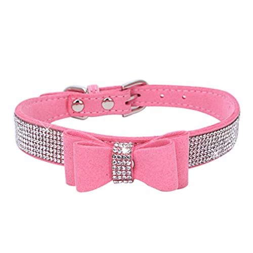 1 Stück Hundehalsband Hundeleine Schleife Dekoration Hundegeschirr Halsband Leder Hundeset-Rosa Halsband,S36CMx1.5CM von LRZIN