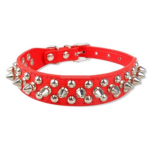 1 Stück Hundehalsband aus Leder für Hunde und Katzen, mit Stacheln besetzt, für Welpen, Hundehalsbänder für kleine und mittelgroße Hunde, Chihuahua Yorkies-Rot,S von LRZIN