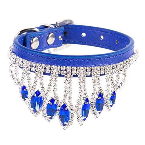 1 Stück Katzenhalsband Quaste Diamant Katzenhalskette Leder Verstellbares Kätzchenhalsband Retro-Edelstein-Haustierhalsband-Blau,L von LRZIN