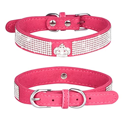 1 Stück Verstellbares Katzengeschirr Hundehalsband Welpengeschirr Haustierhalsband Für Chihuahua Französische Bulldogge-Rosenrotes Halsband,M 42X2.0CM von LRZIN