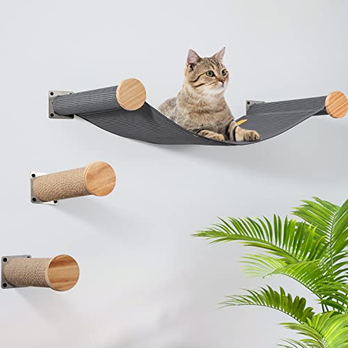 LSAIFATER Katzenhängematte Wandmontage Große Katzenstange mit 2 Katzenwandstufen - Katzenwandregale für Indoor Katzen oder Kätzchen - Premium und Moderne Katzenmöbel zum Schlafen, Spielen, Klettern (Grau) von LSAIFATER