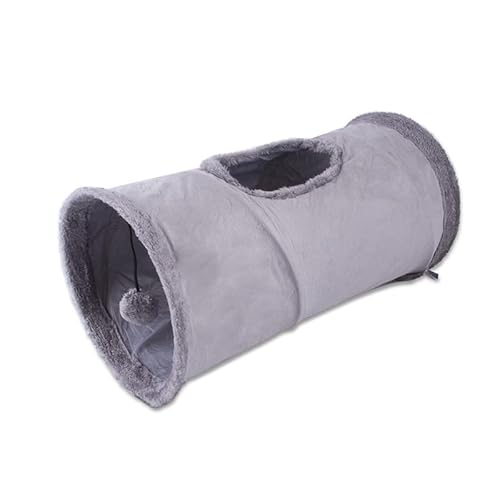 LSOAARRT Cat Tunnel Spielzeug, Cat Play Tunnel Tube, zusammenklappbares Spielzeug mit 1 Loch und hängender Ball für Kaninchen und Kätzchen (Grey) von LSOAARRT