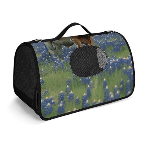 Bluebonnet Haustier-Handtasche, bedruckt, tragbar, für den Außenbereich, Katzentasche, Geldbörse, kleine Hundetrage für Reisen/Auto/Outdoor von LSWQK