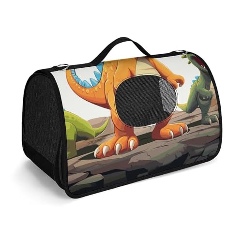 Haustier-Handtasche, Cartoon-Dinosaurier-Bilder, bedruckt, tragbar, für den Außenbereich, Katzentasche, Geldbörse, kleine Hundetrage für Reisen/Auto/Outdoor von LSWQK