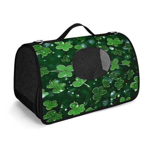 Haustier-Handtasche, Hintergrund, St. Patrick's Day, glitzernd, tragbar, für den Außenbereich, Katzentasche, Geldbörse, kleine Hundetrage für Reisen/Auto/Outdoor von LSWQK