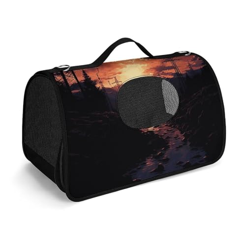 Haustier-Handtasche, Motiv: Dusk Scenery, bedruckt, tragbar, für den Außenbereich, Katzentasche, Geldbörse, kleine Hundetrage für Reisen/Auto/Outdoor von LSWQK