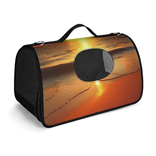 Haustier-Handtasche, Strand, Sonnenaufgang, bedruckt, tragbar, für den Außenbereich, Katzentasche, Geldbörse, kleine Hundetrage für Reisen/Auto/Outdoor von LSWQK