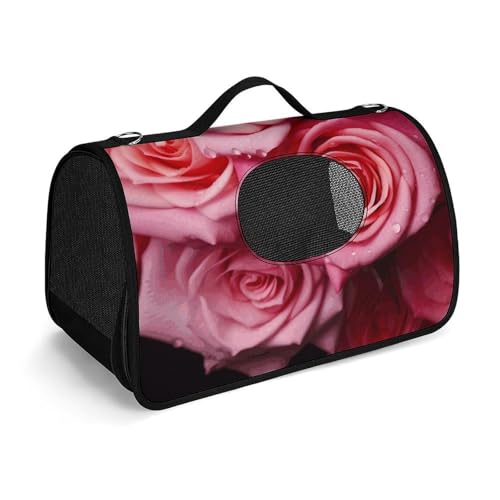 Haustier-Handtasche, elegante Rosenblüte, bedruckt, tragbar, für den Außenbereich, Katzentasche, Geldbörse, kleine Hundetrage für Reisen/Auto/Outdoor von LSWQK