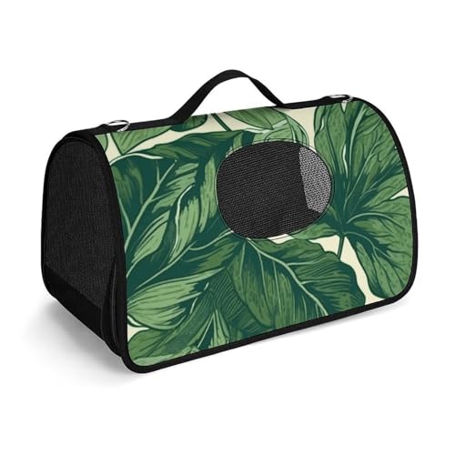 Haustier-Handtasche, grünes Laub, botanisch bedruckt, tragbar, für den Außenbereich, Katzentasche, Geldbörse, kleine Hundetrage für Reisen/Auto/Outdoor von LSWQK