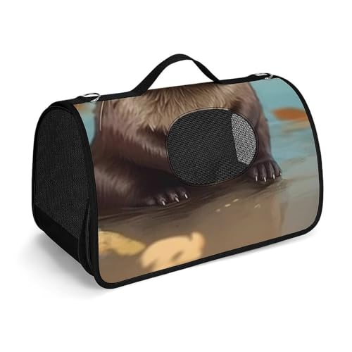 Haustier-Handtasche, niedlicher Otter-Druck, tragbar, für den Außenbereich, Katzentasche, Geldbörse, kleine Hundetrage für Reisen/Auto/Outdoor von LSWQK