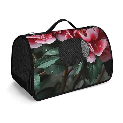 Haustier-Handtasche, schöne Pfingstrosen-Blume, bedruckt, tragbar, für den Außenbereich, Katzentasche, Geldbörse, kleine Hundetrage für Reisen/Auto/Outdoor von LSWQK