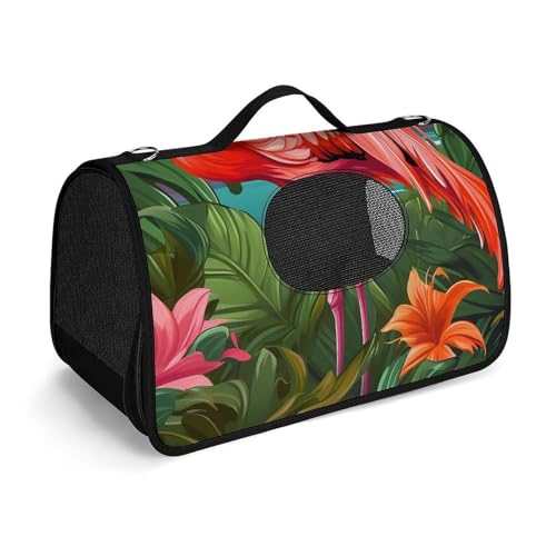 Haustier-Handtasche, tropischer Flamingo, bedruckt, tragbar, für den Außenbereich, Katzentasche, Geldbörse, kleine Hundetrage für Reisen/Auto/Outdoor von LSWQK