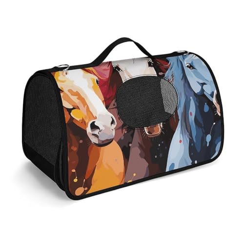 Haustier Handtasche Bunte Cartoon Pferde Gedruckt Tragbare Outdoor Katze Taschen Katzentrage Geldbörse Kleine Hundetrage für Reisen/Auto/Outdoor von LSWQK