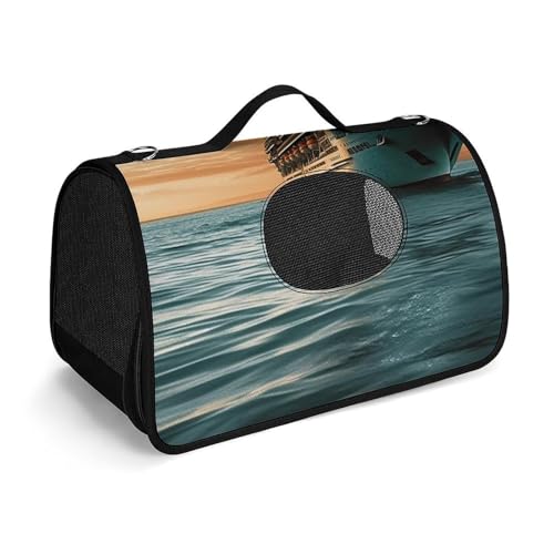 Haustier-Handtasche Kreuzfahrtschiff, bedruckt, tragbar, für den Außenbereich, Katzentasche, Geldbörse, kleine Hundetrage für Reisen/Auto/Outdoor von LSWQK