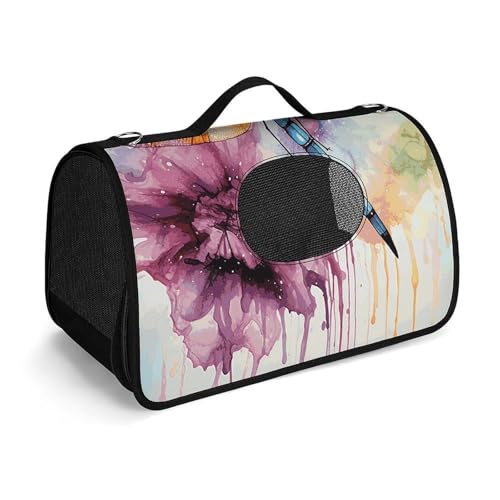 Haustier-Handtasche Libelle, Aquarellmalerei, bedruckt, tragbar, für den Außenbereich, Katzentasche, Geldbörse, kleine Hundetasche für Reisen/Auto/Outdoor von LSWQK