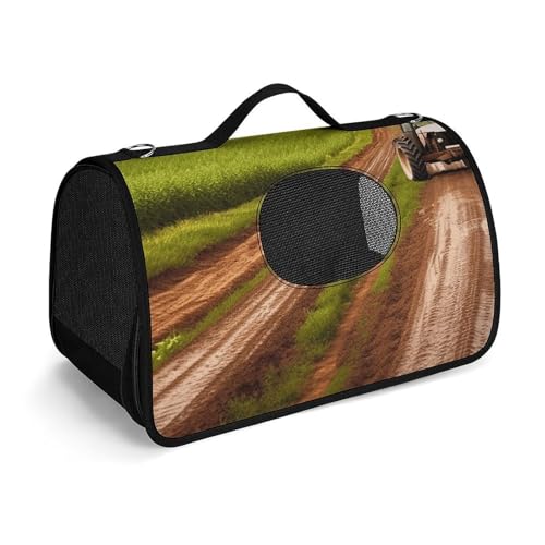 Haustier-Handtasche mit Bauernhof und Traktor, bedruckt, tragbar, für Katzen, kleine Hunde, für Reisen/Auto/Outdoor von LSWQK