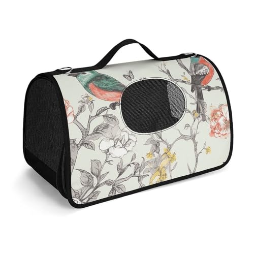 Haustier-Handtasche mit Vögeln und Blumen, bedruckt, tragbar, für den Außenbereich, Katzentasche, Geldbörse, kleine Hundetrage für Reisen/Auto/Outdoor von LSWQK