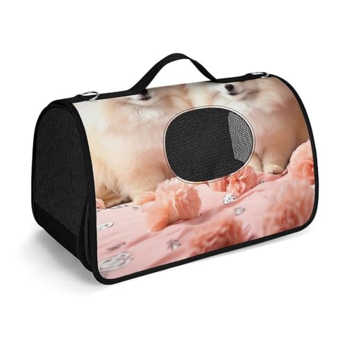 Haustier-Handtasche mit Zwergspitzen, Welpen- und Punktdruck, tragbar, für den Außenbereich, Katzentasche, Geldbörse, kleine Hundetrage für Reisen/Auto/Outdoor von LSWQK