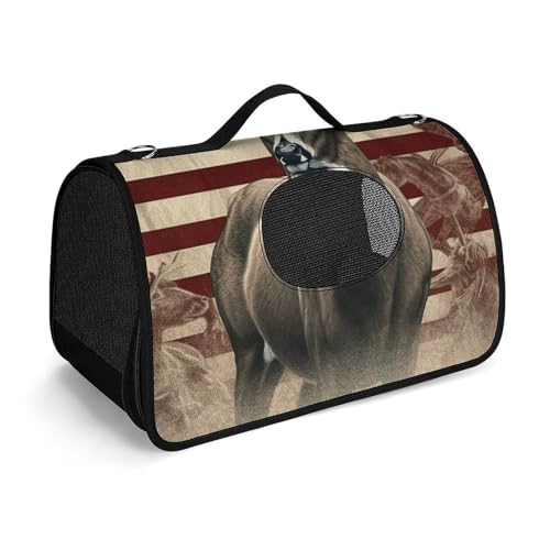 Haustier-Handtasche mit amerikanischer Flagge, Hirsch, bedruckt, tragbar, für den Außenbereich, Katzentasche, Geldbörse, kleine Hundetrage für Reisen/Auto/Outdoor von LSWQK