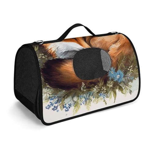 Haustier-Handtasche mit schlafendem Fuchs, bedruckt, tragbar, für den Außenbereich, Katzentasche, Geldbörse, kleine Hundetrage für Reisen/Auto/Outdoor von LSWQK