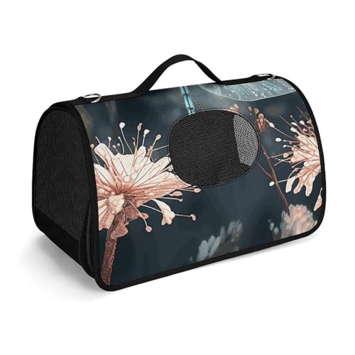 Haustierhandtasche Libelle Blume bedruckt tragbare Outdoor-Katzentasche, Katzentasche, Geldbörse, kleine Hundetrage für Reisen/Auto/Outdoor von LSWQK