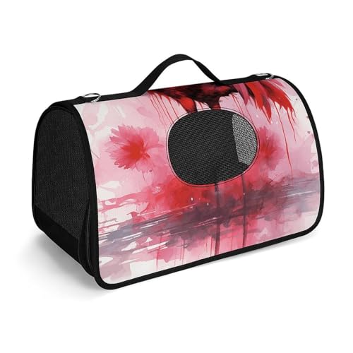 Haustierhandtasche mit Flamingo-Aquarelldruck, tragbar, für den Außenbereich, Katzentasche, Geldbörse, kleine Hundetasche für Reisen/Auto/Outdoor von LSWQK