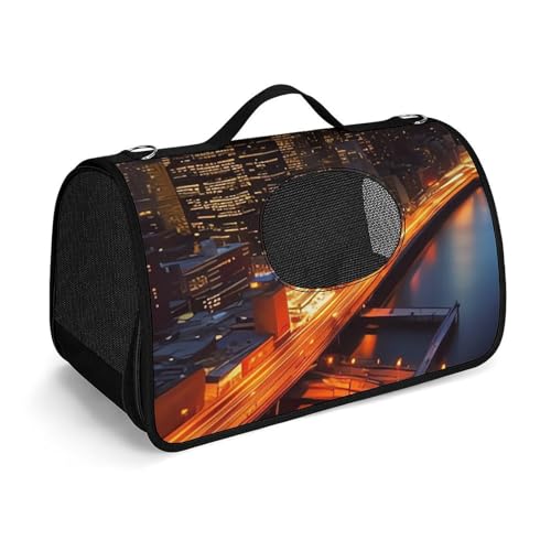 Haustierhandtasche mit New York City Landschaft, bedruckt, tragbar, für den Außenbereich, Katzentasche, Geldbörse, kleine Hundetrage für Reisen/Auto/Outdoor von LSWQK