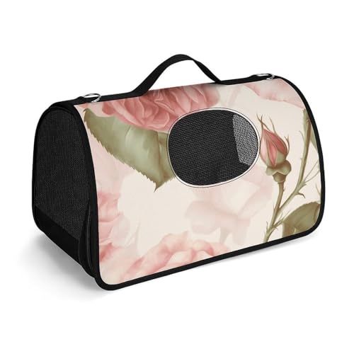 Haustierhandtasche mit Rosenmotiv, bedruckt, tragbar, für den Außenbereich, Katzentasche, Geldbörse, kleine Hundetrage für Reisen/Auto/Outdoor von LSWQK