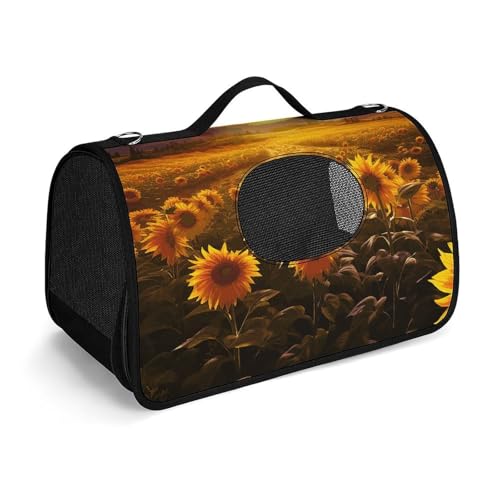 Haustierhandtasche mit Sonnenblumenfeld, bedruckt, tragbar, für den Außenbereich, Katzentasche, Geldbörse, kleine Hundetrage für Reisen/Auto/Outdoor von LSWQK