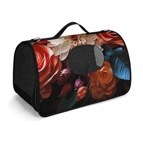 Haustierhandtasche mit farbigen Blumen bedruckt, tragbar, für den Außenbereich, Katzentasche, Geldbörse, kleine Hundetasche für Reisen/Auto/Outdoor von LSWQK