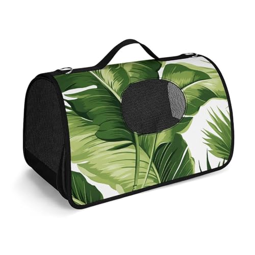 Haustierhandtasche mit niedlichen grünen Palmenblättern, bedruckt, tragbar, für den Außenbereich, Katzentasche, Geldbörse, kleine Hundetrage für Reisen/Auto/Outdoor von LSWQK