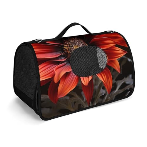 Haustierhandtasche mit roter Sonnenblume bedruckt, tragbar, für den Außenbereich, Katzentasche, Geldbörse, kleine Hundetrage für Reisen/Auto/Outdoor von LSWQK