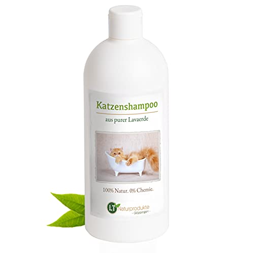 LT-Naturprodukte Katzenshampoo | Bio | Chemie- und seifenfrei | hypoallergen | gegen Juckreiz | mit original marokkanischer Lavaerde | 500ml | für Kurz- und Langfell | für glänzendes Fell von LT-Naturprodukte