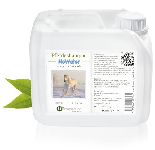 Pferdeshampoo NoWater | Bio | sanfte Pflege ohne Ausspülen, Chemie & Seife | für wasserscheue und empfindliche Pferde | mit original marokkanischer Lavaerde | 3 Liter von LT-Naturprodukte